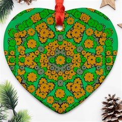 Stars Of Decorative Colorful And Peaceful  Flowers Heart Ornament (two Sides) by pepitasart