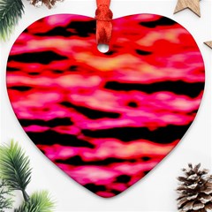 Red  Waves Abstract Series No15 Heart Ornament (two Sides) by DimitriosArt