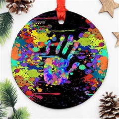 Crazy Multicolored Each Other Running Splashes Hand 1 Ornament (round) by EDDArt