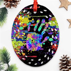 Crazy Multicolored Each Other Running Splashes Hand 1 Oval Filigree Ornament (two Sides) by EDDArt