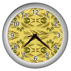 Folk Flowers Print Floral Pattern Ethnic Art Wall Clock (silver) by Eskimos