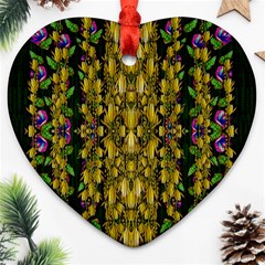 Fanciful Fantasy Flower Forest Heart Ornament (two Sides) by pepitasart