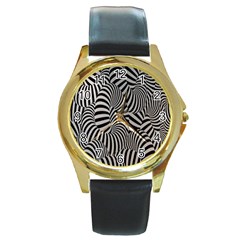 Pattern Round Gold Metal Watch by artworkshop