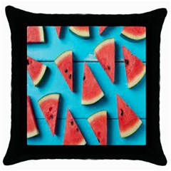 Watermelon Blue Background Throw Pillow Case (black) by artworkshop