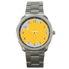 Hexagons Yellow Honeycomb Hive Bee Hive Pattern Sport Metal Watch by artworkshop