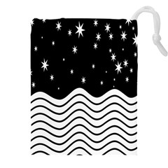 Black And White Waves And Stars Abstract Backdrop Clipart Drawstring Pouch (5xl) by Amaryn4rt