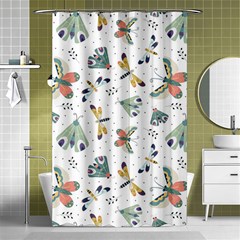 Seamless-pattern-with-moth-butterfly-dragonfly-white-backdrop Shower Curtain 48  X 72  (small)  by Jancukart