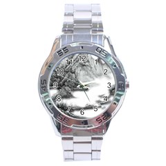 Ink-wash-painting-mountain-rolling-mountains Stainless Steel Analogue Watch by Jancukart