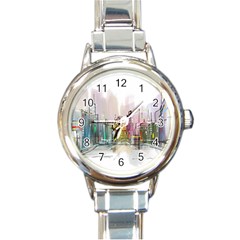 Drawing-watercolor-painting-city Round Italian Charm Watch by Jancukart