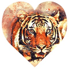 Tiger-portrait-art-abstract Wooden Puzzle Heart by Jancukart