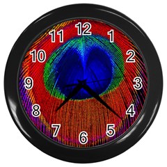 Peacock Plumage Fearher Bird Pattern Wall Clock (black) by Sapixe