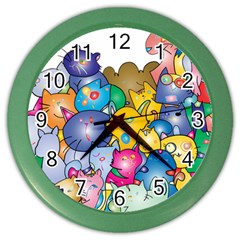 Cats Cartoon Cats Colorfulcats Color Wall Clock by Sapixe