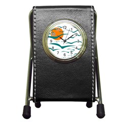 Sunset Glow Sun Bird Pen Holder Desk Clock by Sapixe