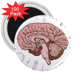 Cerebrum Human Structure Cartoon Human Brain 3  Magnets (100 Pack) by Sapixe