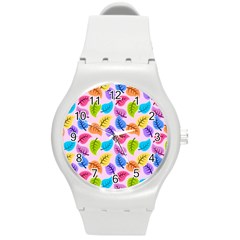 Pattern Illustration Background Abstract Leaves To Dye Round Plastic Sport Watch (m) by Wegoenart