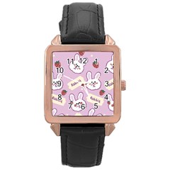 Illustration Rabbit Cartoon Background Pattern Rose Gold Leather Watch  by Sudhe