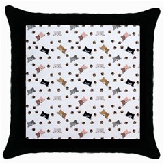 Illustration Cartoon Cat Paw Background Pattern Cute Throw Pillow Case (black) by Amaryn4rt