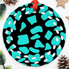 Neon Cow Dots Blue Turquoise And Black Round Filigree Ornament (two Sides) by ConteMonfrey