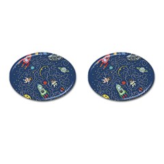 Illustration Cat Space Astronaut Rocket Maze Cufflinks (oval) by Ravend