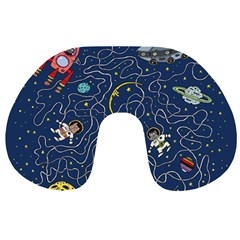 Illustration Cat Space Astronaut Rocket Maze Travel Neck Pillow by Ravend