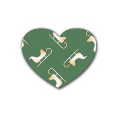 Gold Santa s Sleigh Green Print Rubber Heart Coaster (4 Pack) by TetiBright