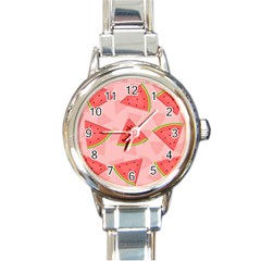 Background Watermelon Pattern Fruit Round Italian Charm Watch by Wegoenart