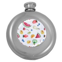 Fruit Summer Vitamin Watercolor Round Hip Flask (5 Oz) by Wegoenart