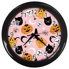 Pumpkin Cat Pattern Skull Wall Clock (black) by Wegoenart