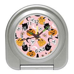 Pumpkin Cat Pattern Skull Travel Alarm Clock by Wegoenart