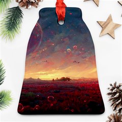 Fantasy World Red Bubbles Landscape Bell Ornament (two Sides) by Wegoenart