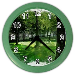 Beeches Trees Tree Lawn Forest Nature Color Wall Clock by Wegoenart