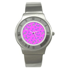 Pink And Blue, Cute Dolphins Pattern, Animals Theme Stainless Steel Watch by Casemiro