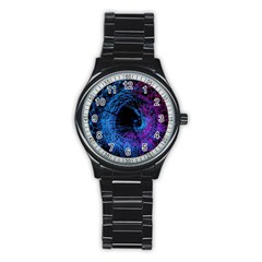 Symmetry Awesome 3d Digital Art Graphic Pattern Vortex Stainless Steel Round Watch by danenraven