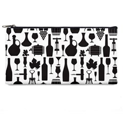 Wine Pattern Black White Pencil Case by Jancukart