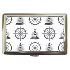 Marine-nautical-seamless-pattern-with-vintage-lighthouse-wheel Cigarette Money Case by Jancukart