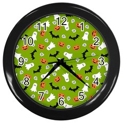 Pattern Seamless Halloween Fall Wall Clock (black) by Wegoenart