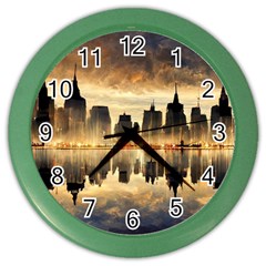 Manhattan Skyline Sunset Nyc Color Wall Clock by Wegoenart