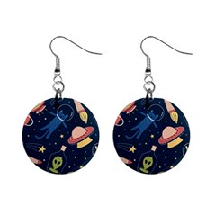 Seamless Pattern With Funny Alien Cat Galaxy Mini Button Earrings by Wegoenart