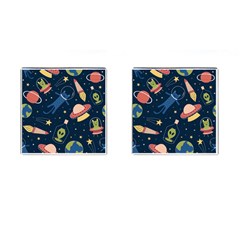 Seamless Pattern With Funny Alien Cat Galaxy Cufflinks (square) by Wegoenart