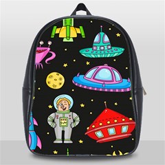 Seamless Pattern With Space Object Ufo Rocket Alien Hand Drawn Element Space School Bag (xl) by Wegoenart