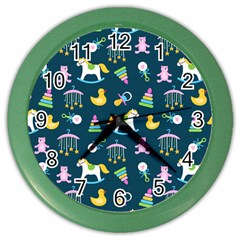 Cute Babies Toys Seamless Pattern Color Wall Clock by Wegoenart