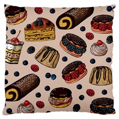 Seamless Pattern With Sweet Cakes Berries Large Cushion Case (one Side) by Wegoenart