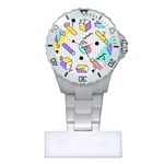 Tridimensional-pastel-shapes-background-memphis-style Plastic Nurses Watch Front