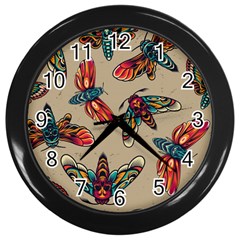 Tattoos Colorful Seamless Pattern Wall Clock (black) by Wegoenart