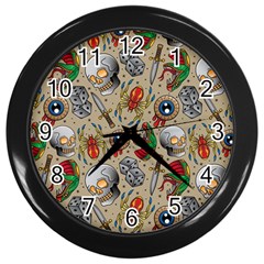 Tattoo Pattern Wall Clock (black) by Wegoenart