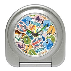 Travel Pattern Immigration Stamps Stickers With Historical Cultural Objects Travelling Visa Immigran Travel Alarm Clock by Wegoenart