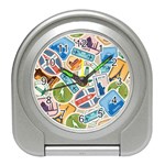 Travel Pattern Immigration Stamps Stickers With Historical Cultural Objects Travelling Visa Immigran Travel Alarm Clock Front