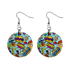 Comic Elements Colorful Seamless Pattern Mini Button Earrings by Wegoenart