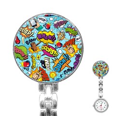 Comic Elements Colorful Seamless Pattern Stainless Steel Nurses Watch by Wegoenart