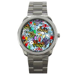 Graffiti Characters Seamless Patterns Sport Metal Watch by Wegoenart